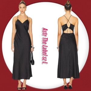 Astr Black Backless Sundress with Spaghetti Strap Rhinestone Cocktail Maxi Dress